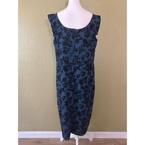 Lady De Couture Women's 3X Rosette Sheath Pin Up Dress Blue Black Floral Midi - Picture 5 of 6